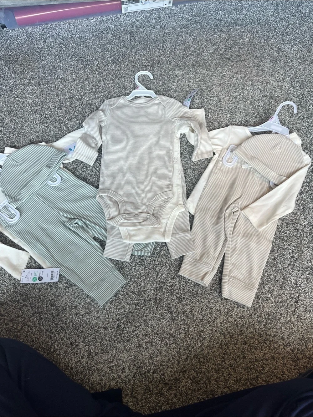 (3) Carter's Cream & Light Green 9 Months Pajama 3-Pack
